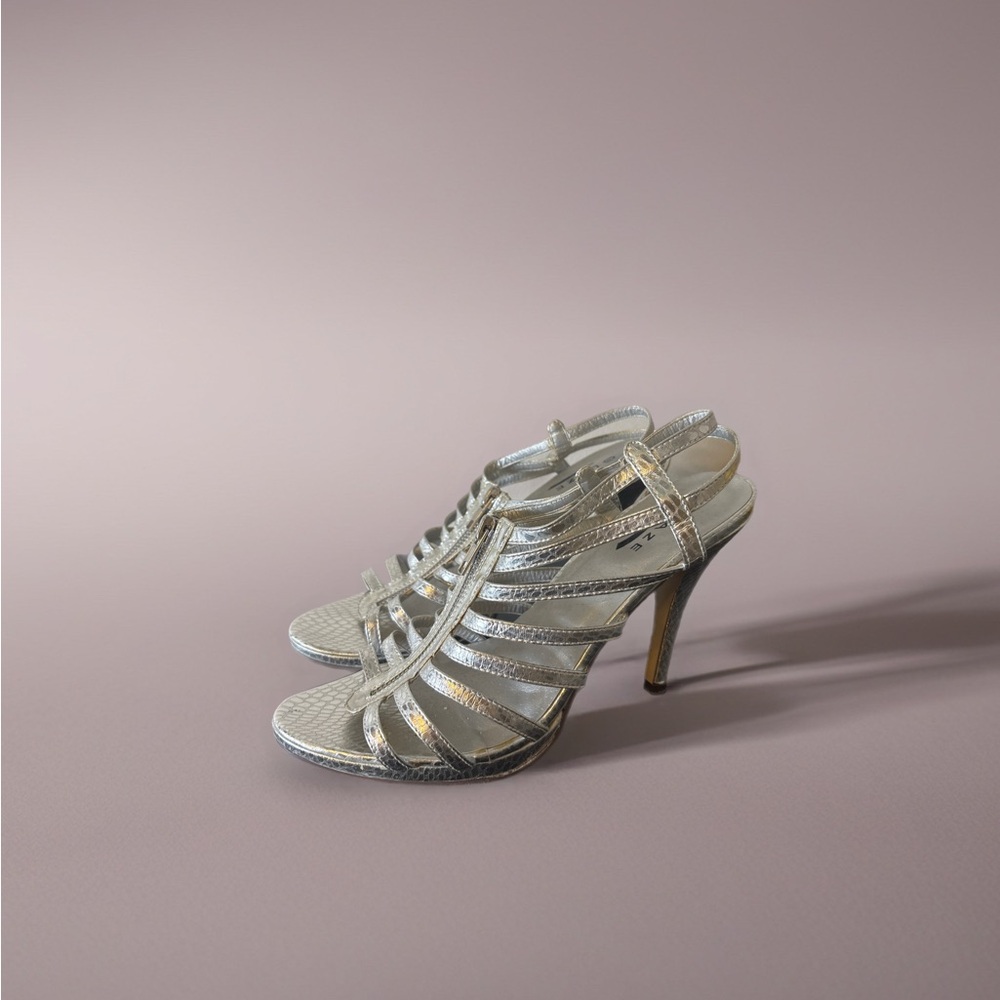 Glaze Casey Silver‎ Strappy Zipper Heels